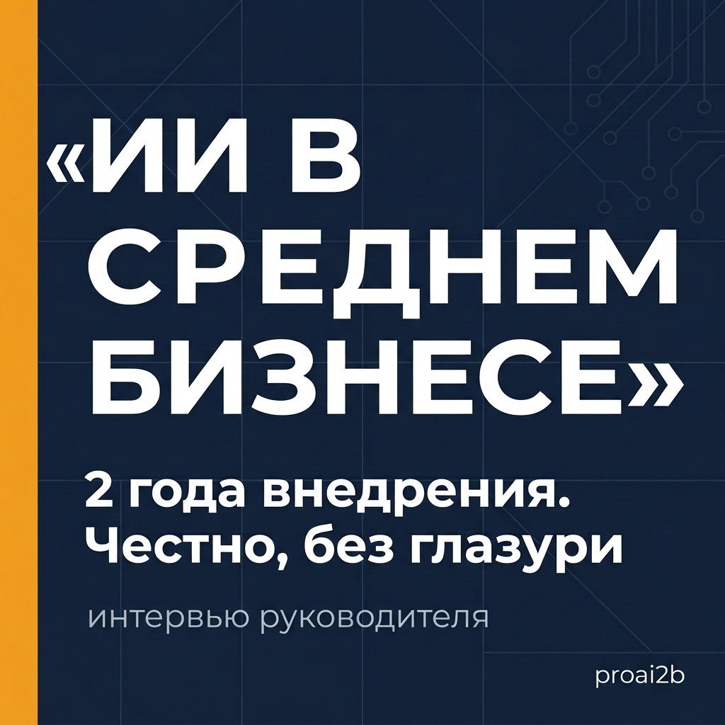 Слайд 1 — ИИ в среднем бизнесе: 2 года внедрения. Честно, без глазури